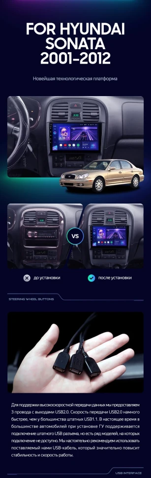 Штатная магнитола Teyes CC3 2K 360 6/128 Hyundai Sonata EF рестайлинг (2001-2012)