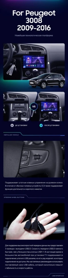 Штатная магнитола Teyes CC3L 4/32 Peugeot 3008 1 (2009-2016) F2