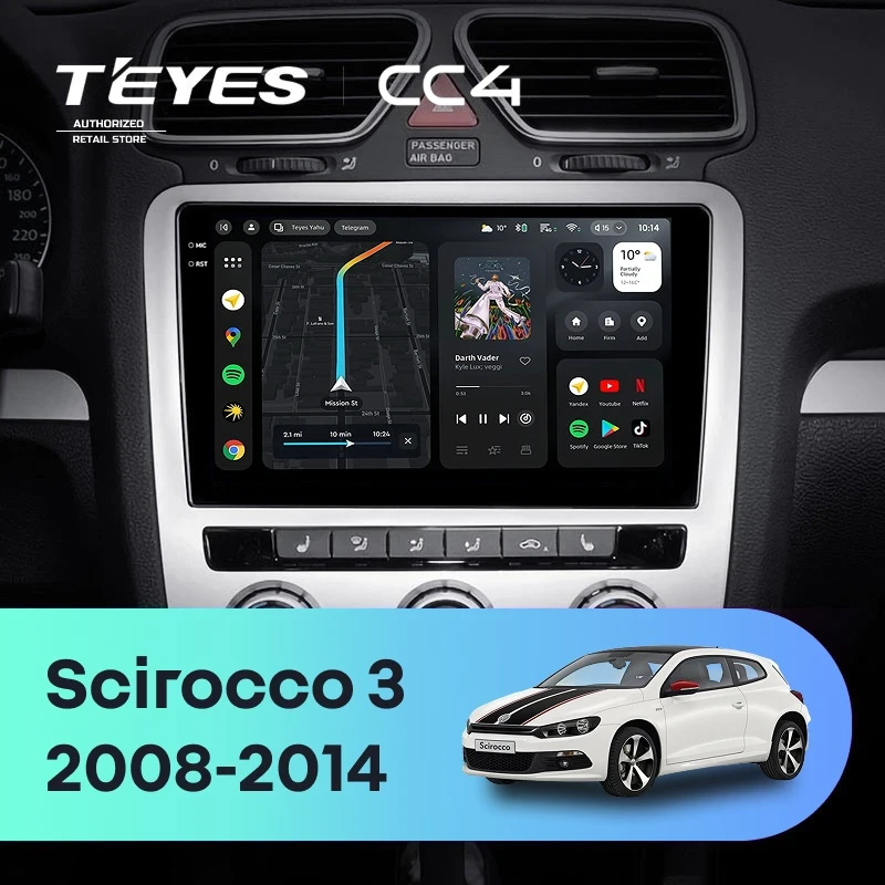 Штатная магнитола Teyes CC4 8/128 Volkswagen Scirocco 3 (2008-2014) F4 (Серая)