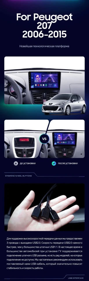 Штатная магнитола Teyes CC3 2K 6/128 Peugeot 207 (2006-2015)