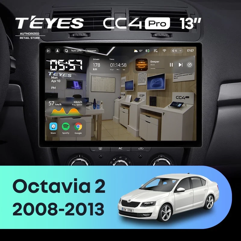 Штатная магнитола Teyes CC4 Pro 12/256 Skoda Octavia 2 A5 (2008-2013) (13")