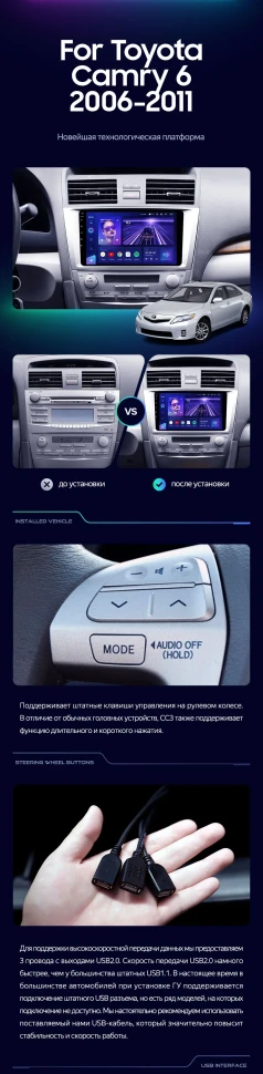 Штатная магнитола Teyes CC3 2K 6/128 Toyota Camry 6 XV 40 (2006-2011) F1