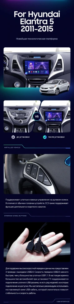 Штатная магнитола Teyes CC3 4/32 Hyundai Elantra 5 JK GD MD UD (2010-2016) F1