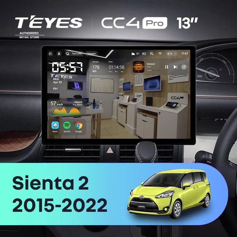 Штатная магнитола Teyes CC4 Pro 12/256 Toyota Sienta 2 XP170 (2015-2022) Правый руль (13")
