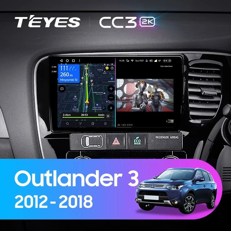 Штатная магнитола Teyes CC3 2K 4/64 Mitsubishi Outlander 3 GF0W GG0W (2012-2018) Тип-B Правый руль