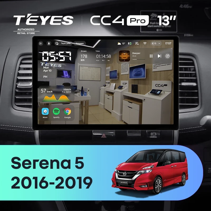 Штатная магнитола Teyes CC4 Pro 12/256 Nissan Serena 5 C27 (2016-2019) F2 Правый руль (13")