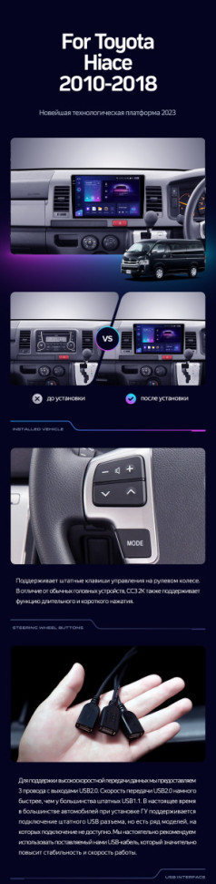 Штатная магнитола Teyes CC3 2K 6/128 Toyota Hiace H200 (2010-2018) Правый руль
