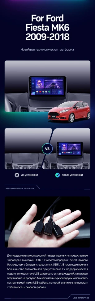 Штатная магнитола Teyes CC3 2K 360 6/128 Ford Fiesta 6 (2009-2018) F1 Тип-A